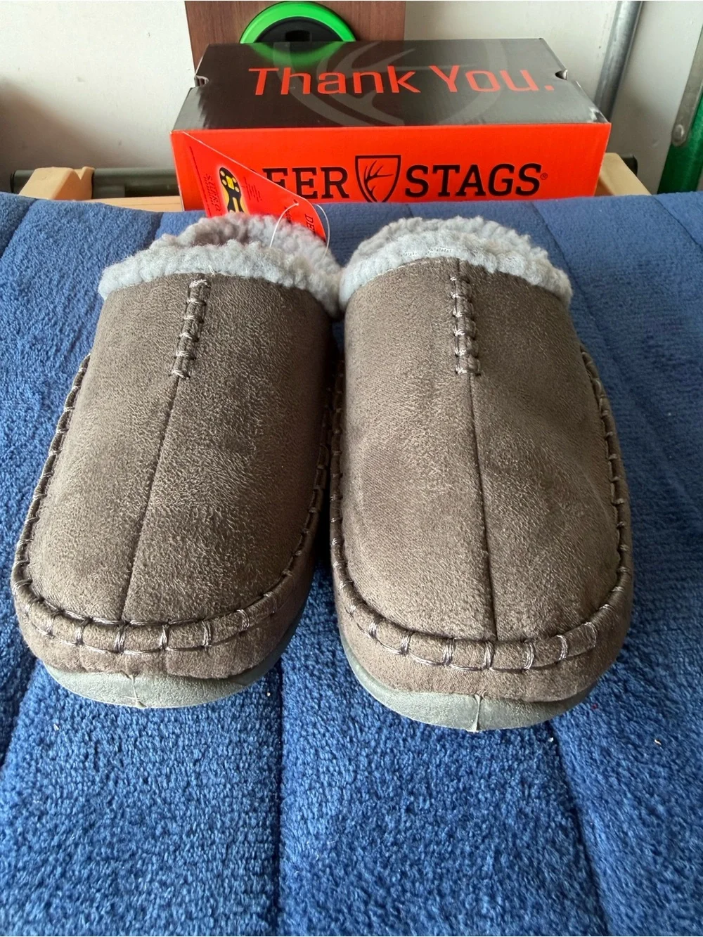 Deer Stags Kids Lil Nordic Suede Slippers Faux Shearling Lining Sz 3Y Charcoal